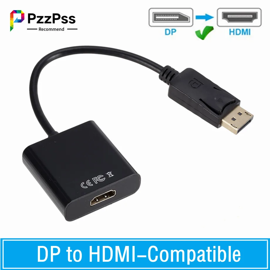 PzzPss DisplayPort to HDMI-compatible Adapter Cable 1080P DP to HDMI-compatible Male to Female Converter For PC Laptop To HDTV