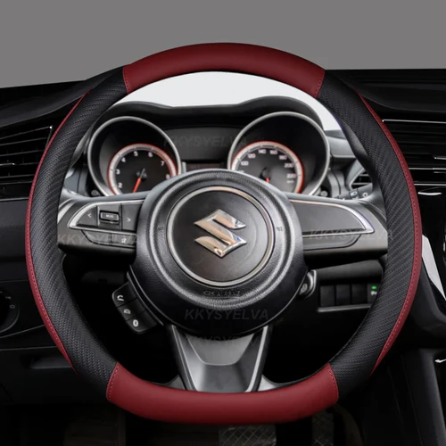 Imagen 2 del producto Funda de cuero para volante de coche, accesorio de fibra de carbono en forma de D para Suzuki Swift Dzire 2017, 2018, 2019, 2020, 2021, 2022, 2023