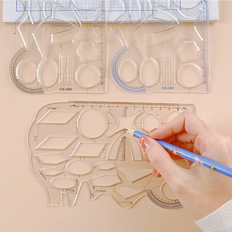 Multifunction Rotatable Drawing Template Art Design Construction Architect Stereo Geometry Circle Drafting Measuring Scale Ruler