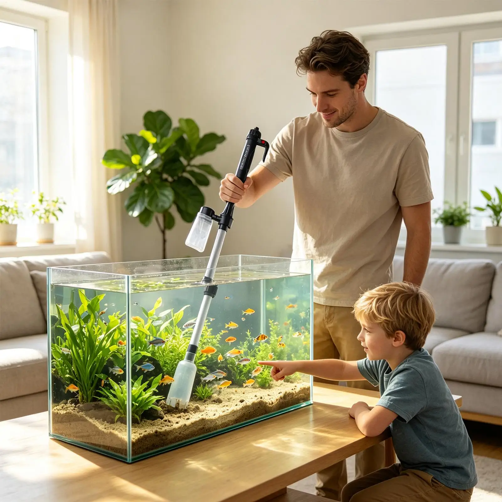 水槽用真空砂利クリーナー、調整可能な伸縮式USBポータブル水 - Planted Aquarium Cleaning のレビューと価格