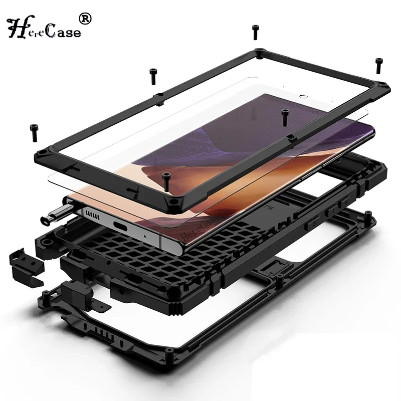 

Бронированный металлический чехол с защитной пленкой для экрана для Samsung Galaxy A52 A72 A32 S23 S22 S21 Ultra S20 Plus Note20, противоударный чехол-держатель