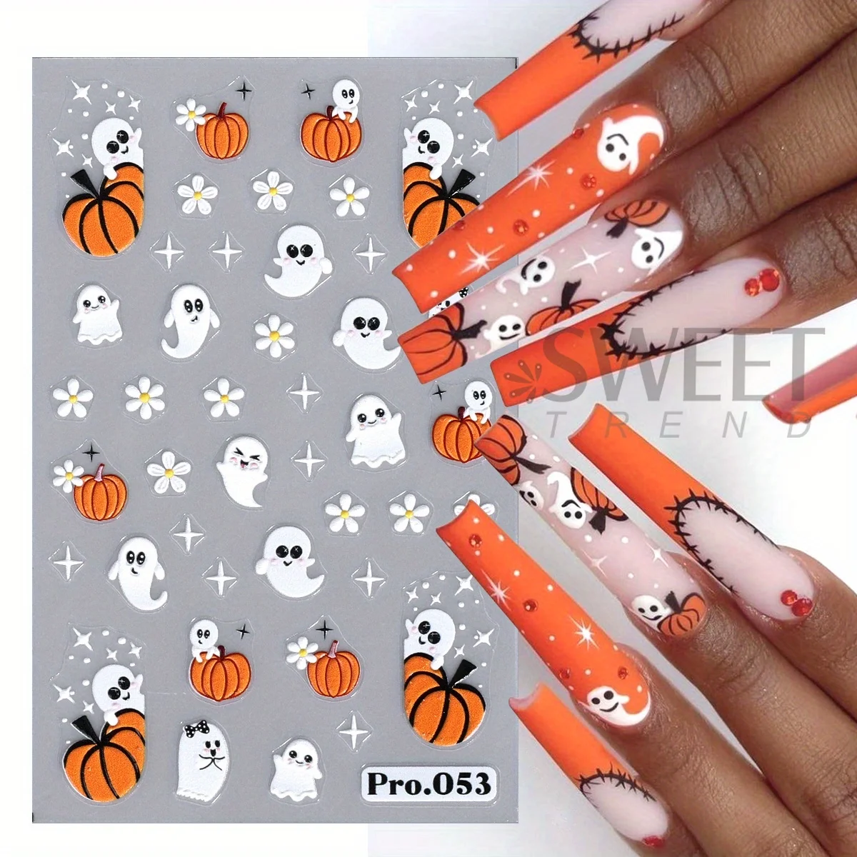 4 pezzi di adesivi per unghie opachi con zucca fantasma di Halloween, teschio spettrale francese, ragnatela, fiori, decalcomanie adesive, decorazioni per manicure