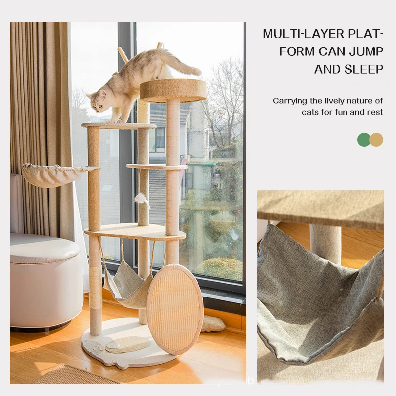 

Multi-Level Ceiling Cat Tree Shelves, Wood Climbing Frame, Scratching Board Post, Sisal Pillar, Grinding Paws, Jumping Platform