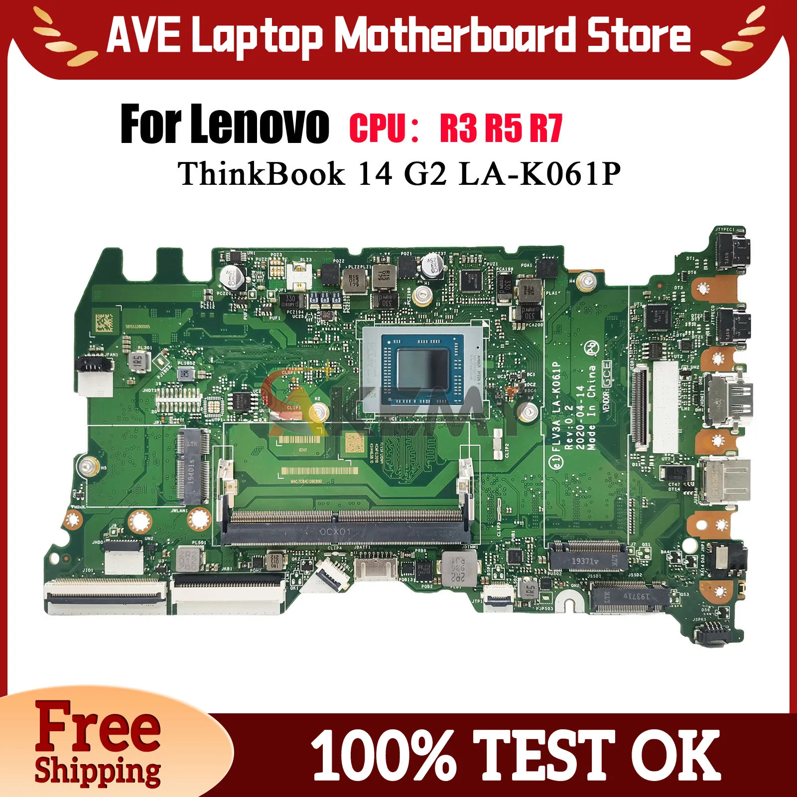 

LA-K061P For Lenovo ThinkBook 14 G2 ARE 15 G2 ARE 14 G3 ACL Laptop Motherboard with AMD R5 R7 CPU 8GB RAM 100% Fully Tested