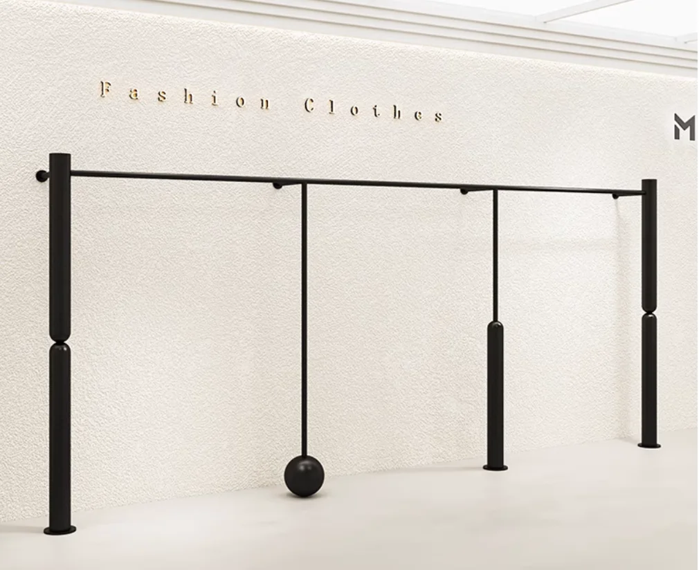 Clothing store display rack, black display rack, hanging on the wall for men's and women's clothing store specific shelves