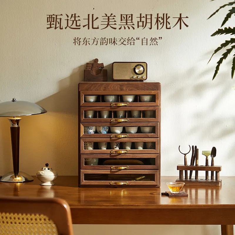 Black walnut solid wood drawer dental cabinet desktop g brand tea set and hand string