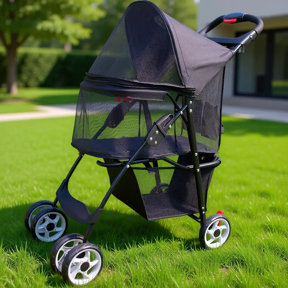 

4-Wheel Pet Stroller for Cats & Dogs with Storage Basket and Cup Holder
