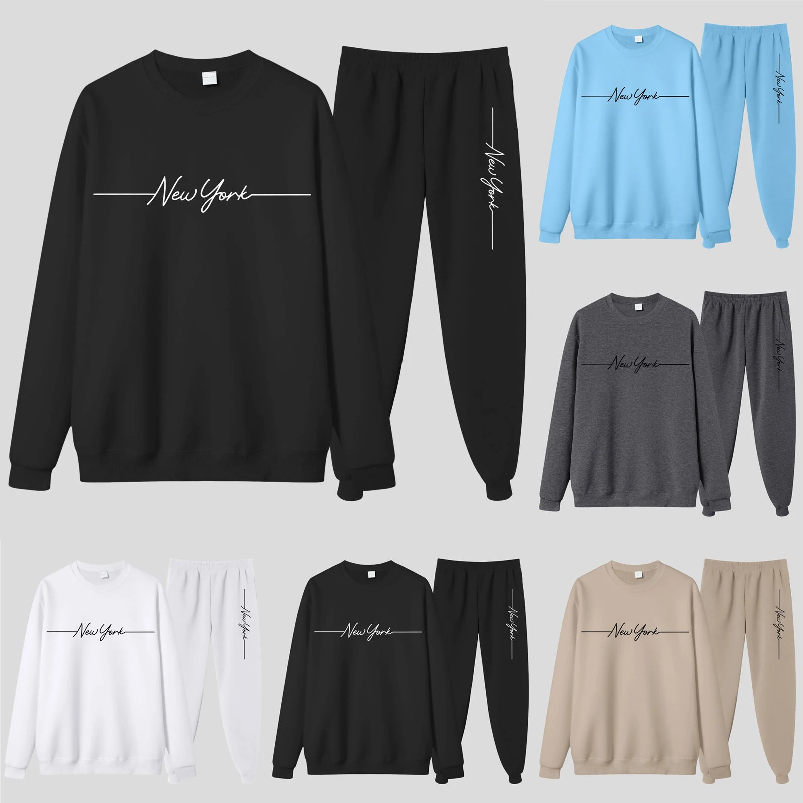 

All My Men's Fleece Lined Crew Neck Hoodless Sweatshirt And Pocket Sweatpants Suit Street Casual Mens Swimming Suit