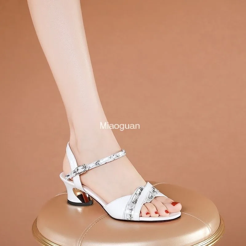 Elegant Woman Shoes with Low Heels for Women Sandles Summer Shoe Woman 2024 Fish Mouth Fashion Sandals Large Size 35-40 New 2024