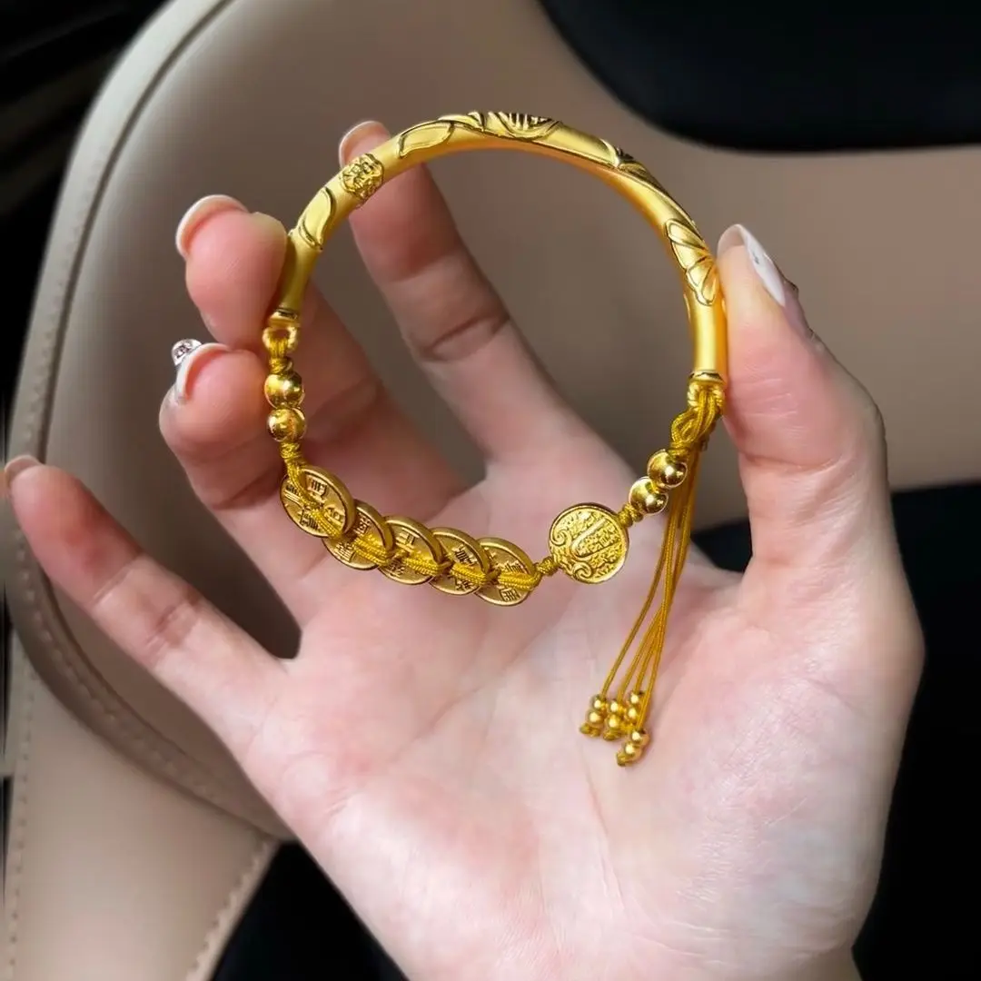 

Gold Shop Gold Five Emperors Coin Bracelet Five Way God of Wealth Half Bracelet Braided Rope New Chinese Retro Send Girlfriend