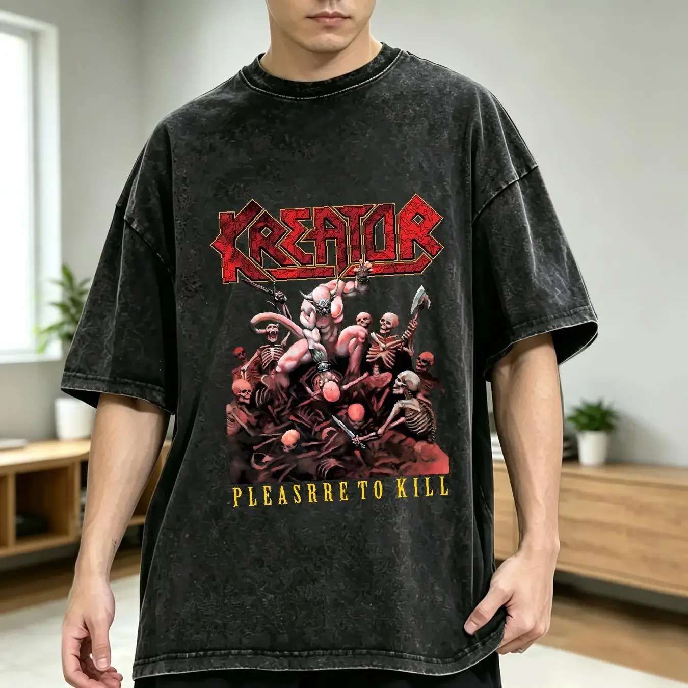 washed T Shirt Kreator Pleasure To Kill OFFICIAL vintage Washed Comfortable Top For Everyday Wear graphic Versatile Soft homme