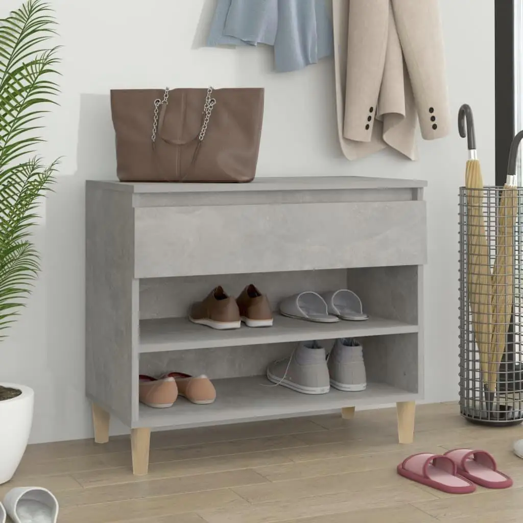 Modern Concrete Grey Shoe Cabinet 70x36x60 cm - Durable Engineered Wood Storage Solution