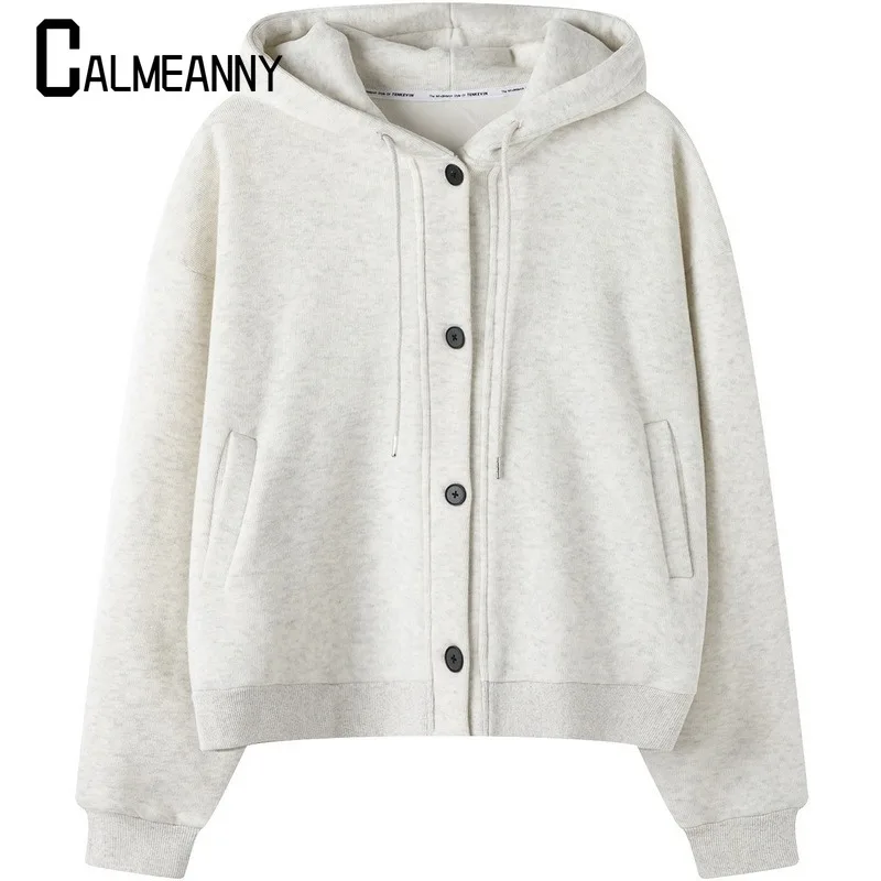 

Single Breasted Ins Hoodies Casual Office Ladies Korean Style Loose Chic Pockets Fashion 2024 Autumn Winter Women Hoodies