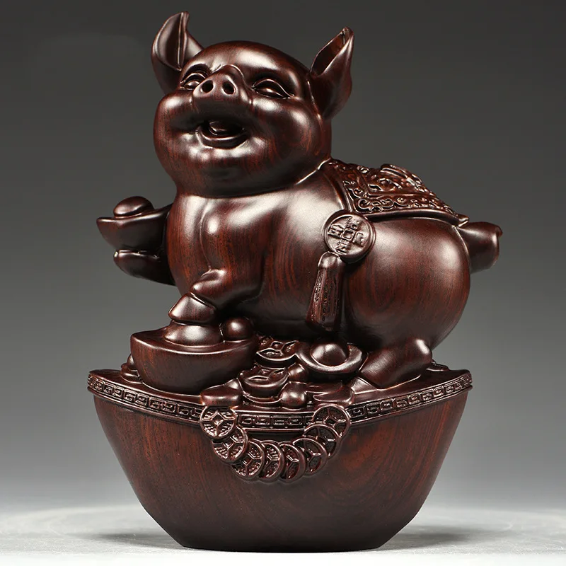 

Ebony Solid Wood Carved Pig Ornaments Three-in-One Zodiac Animal Pig Home Living Room Decoration Rosewood Crafts