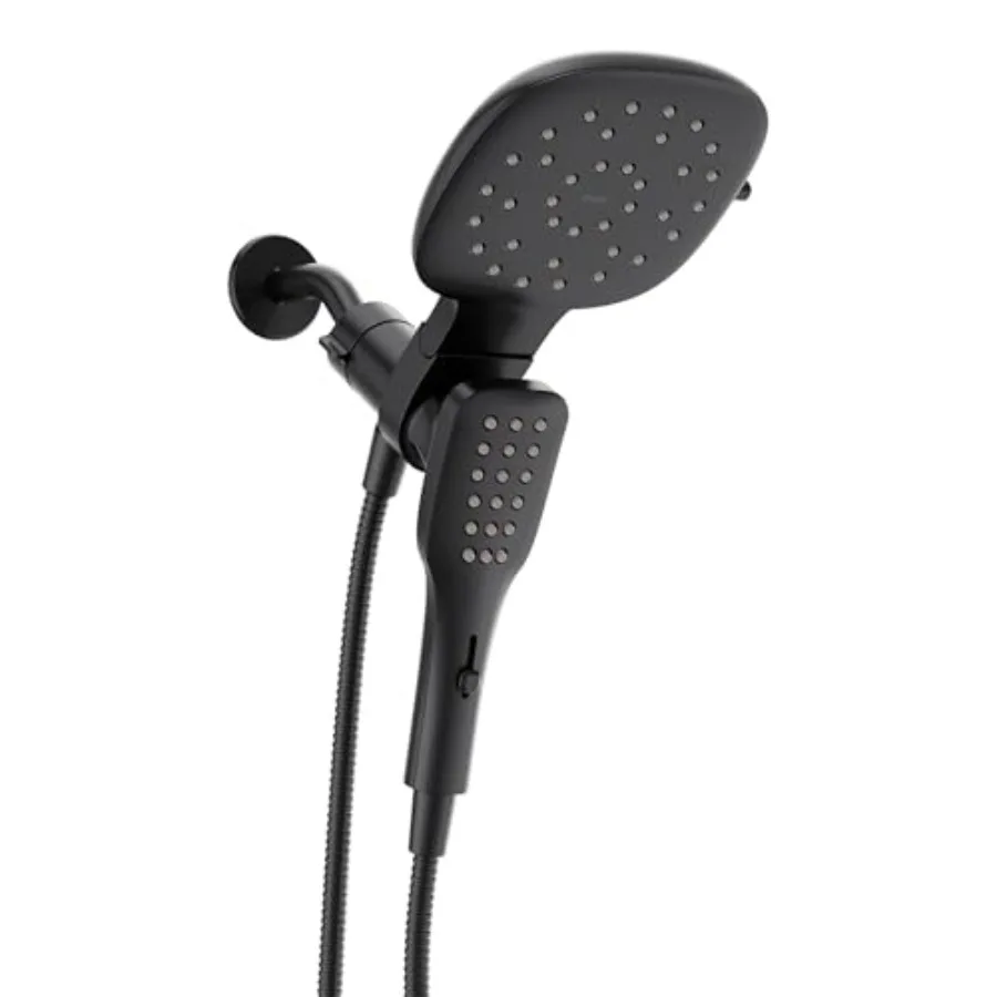 Shower head combo for standard bathroom use, matte black finish, Infiniti dial design, square shape, detachable hand shower, 7-