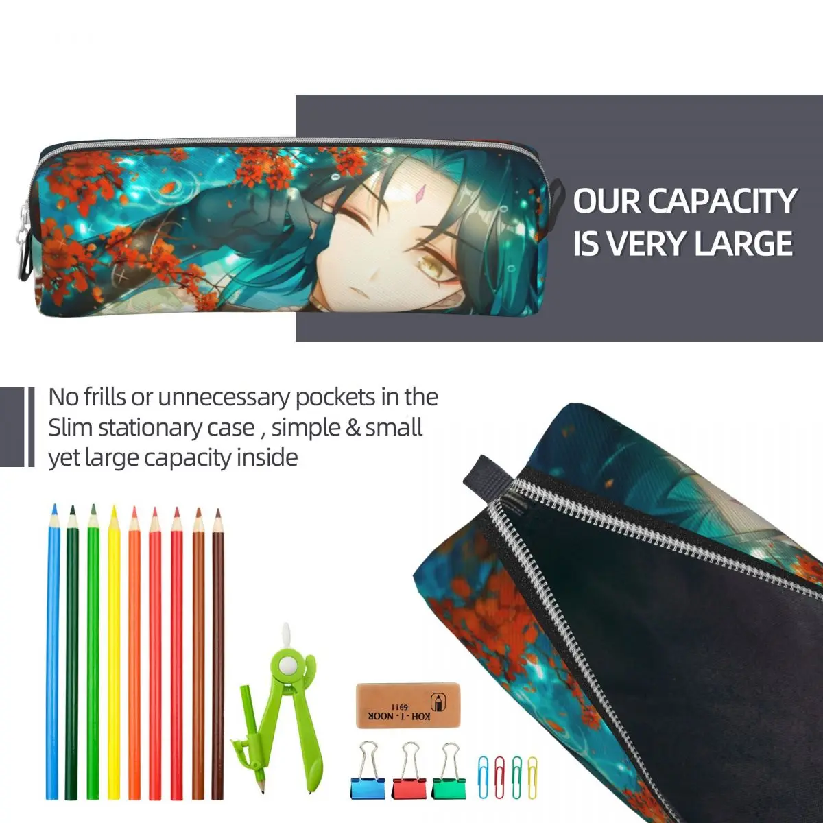 Xiao Genshin Impact Diluct Potlood Hoesjes Pennen Houder Voor Student Grote Capaciteit Tassen Studenten School Rits Briefpapier