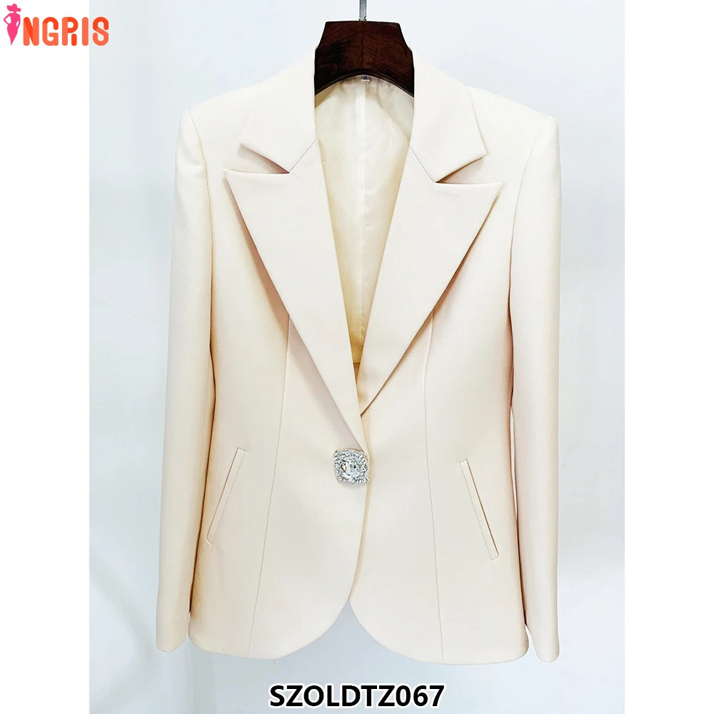 

White slim-fit suit jacket for women with shoulder pad waist small suit professional matching spring small suit-SZOLDTZ067