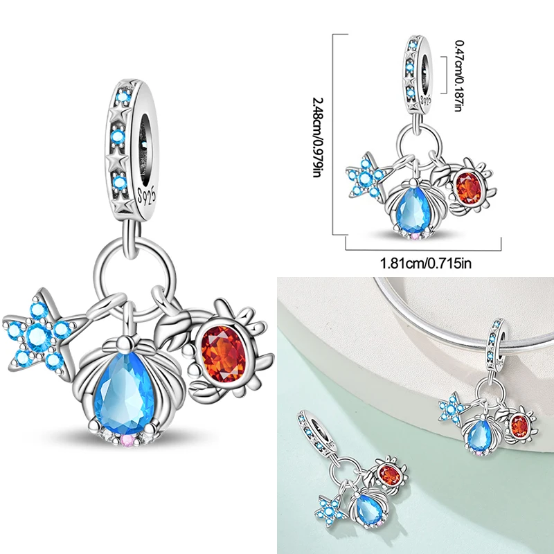 Silver Ocean World Series Charms Beads Fit Original Bracelet Bag Keychain Earring Charm Bead Pendant Diy Women Jewelry Gift