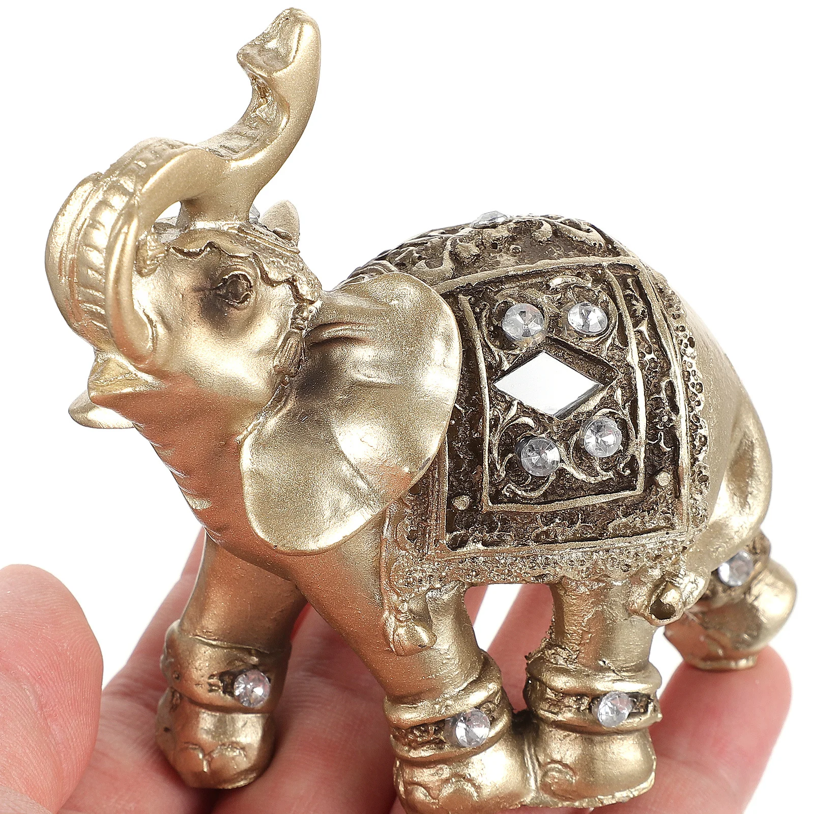 

2pcs Resin Elephant Statue Gold Home Decor Small Figurines For Desk Shelf Indoor Outdoor Decoration Craft Ornament