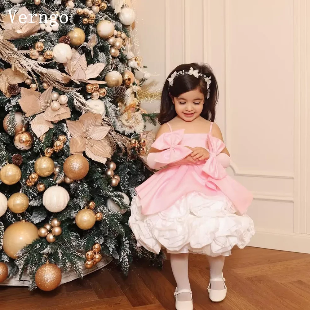 

Verngo Princess 3D Flowers Girl Flowers Dress O Neck Short Sleeves Ball Gown Elegant Kid Birthday Party Dress Customized