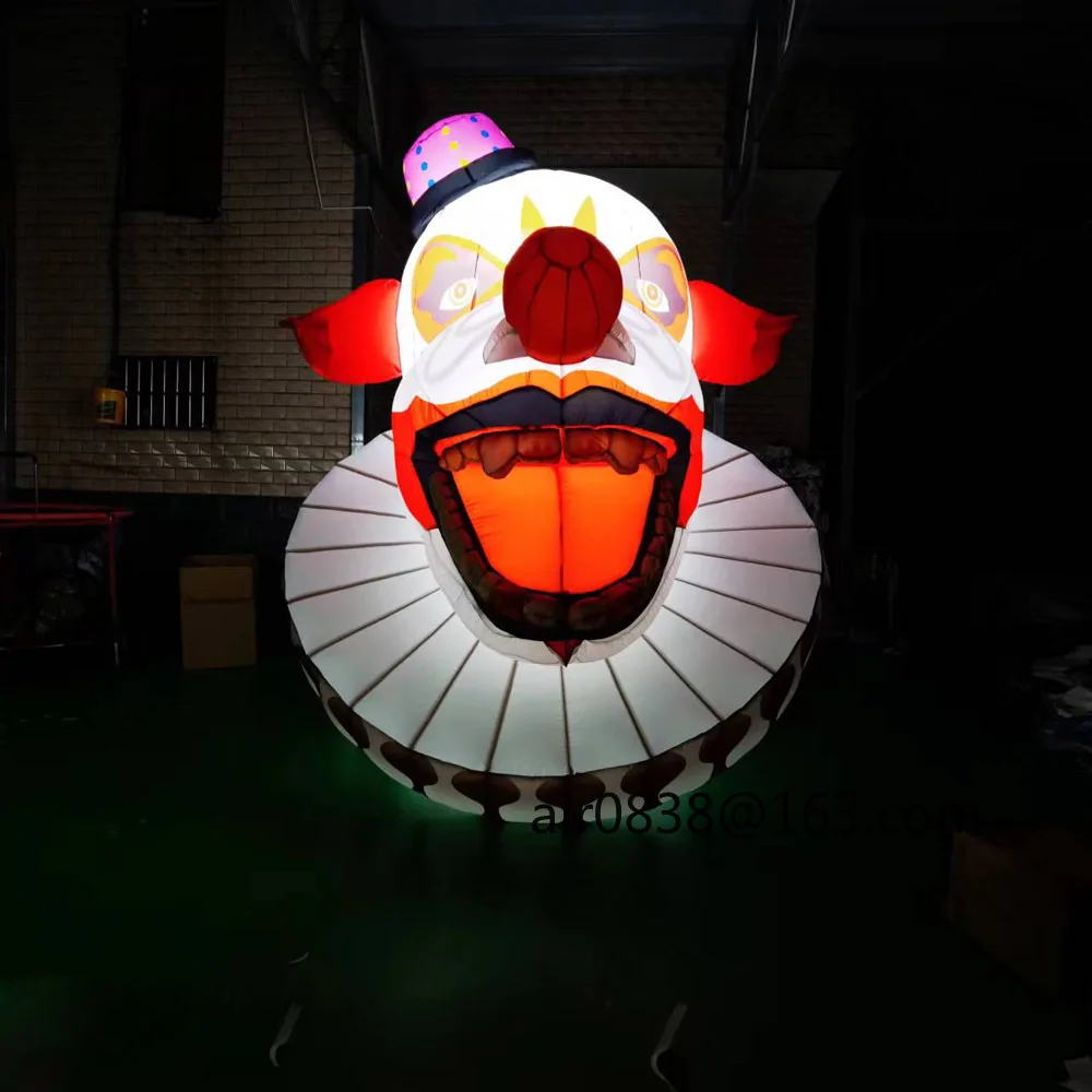Gran oferta, cara de payaso inflable gigante con luces Led, cabeza de payaso inflable aterradora para decoración de entrada de fiesta de Halloween