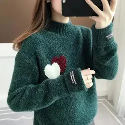 Fashion Half High Collar Spliced Casual Sweaters Female Clothing 2023 Autumn Winter Loose All-match Pullovers Warm Korean Tops