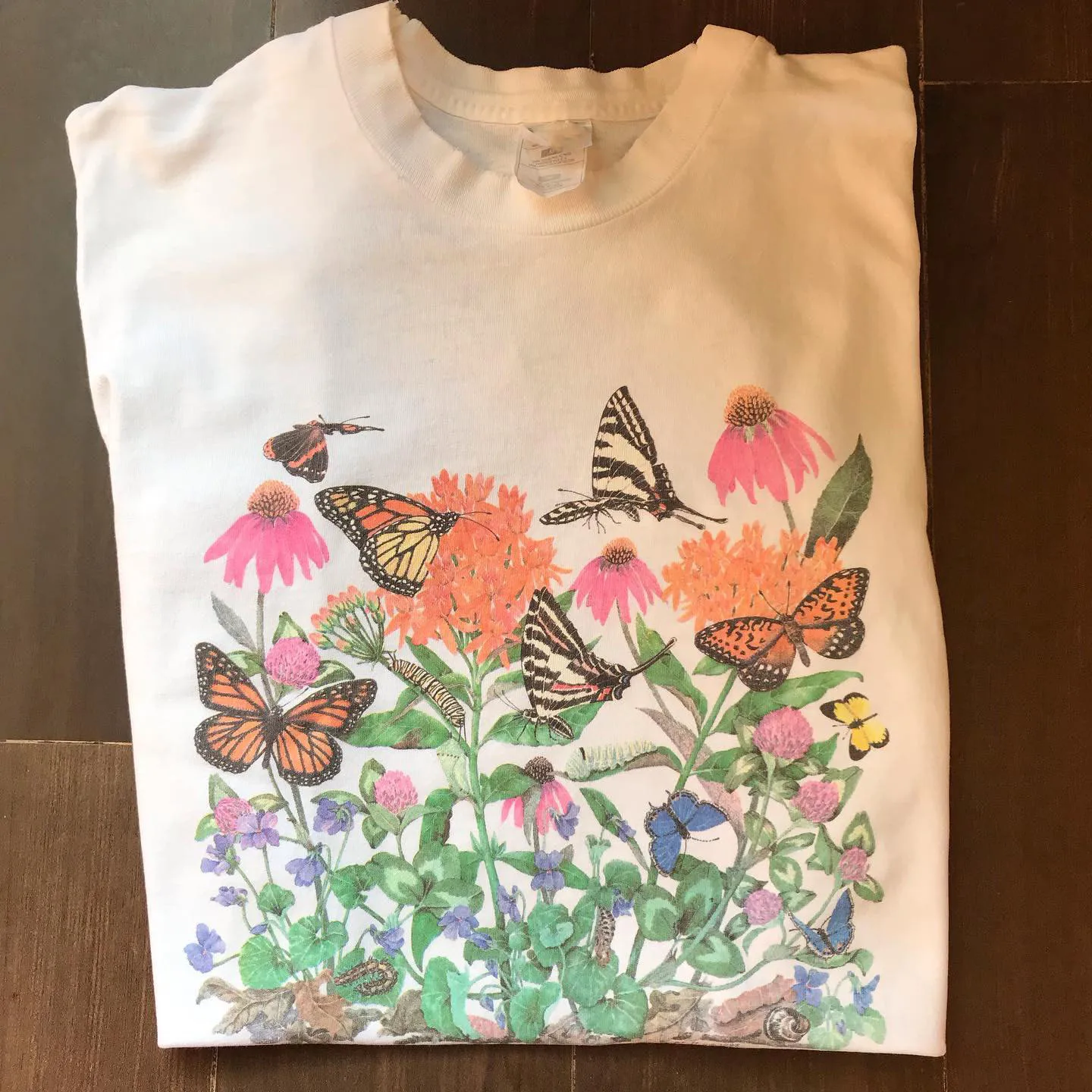 Healing Countryside Style Hand-Painted  And Wild Flowers Short Sleeve Drop Shoulder Top Cotton Skin-Friendly Breathable