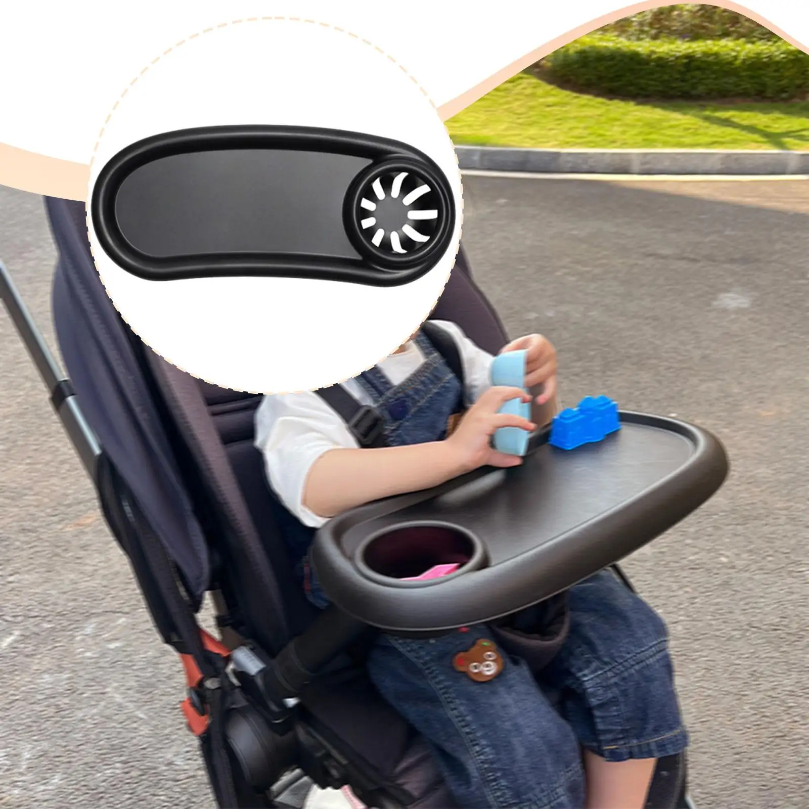 Stroller Snack Tray High Performance Easy to Install Versatile Cup Holder Gifts Ventilation Hole Spacious Stroller Dinner Table - view 4