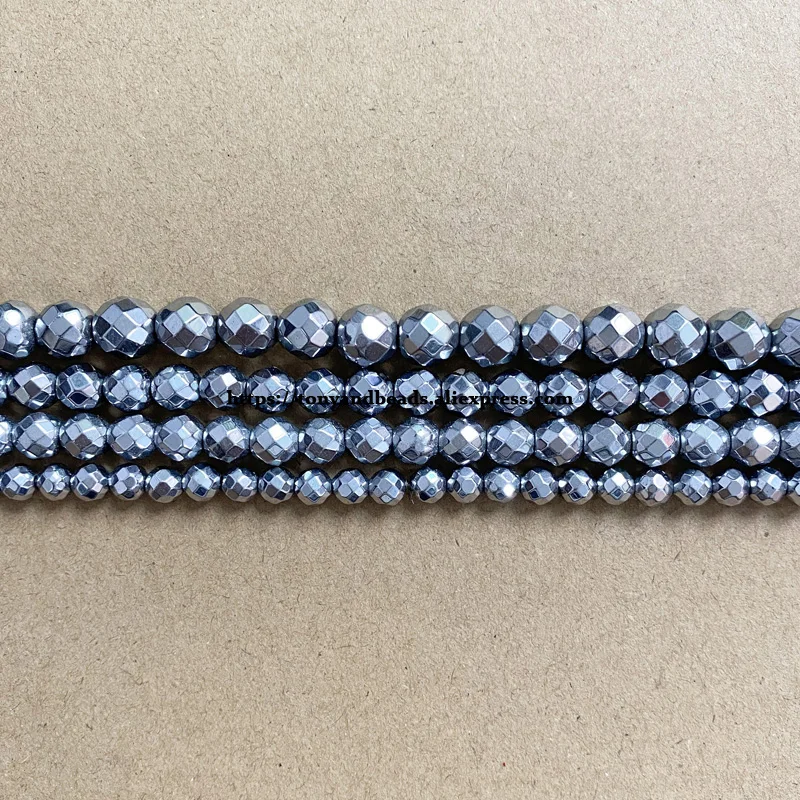 Natural Stone Faceted Dull Silver Plated Hematite Round Loose Beads 4 6 8 10 MM 15\