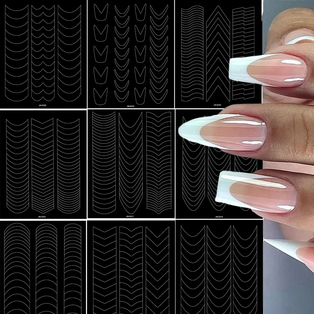 1pc French Tip Nail Art Stickers V-Shaped Crescent Moon Stencils Self-Adhesive Nail Tip Guides for Edge Auxiliary Black DIY Tool