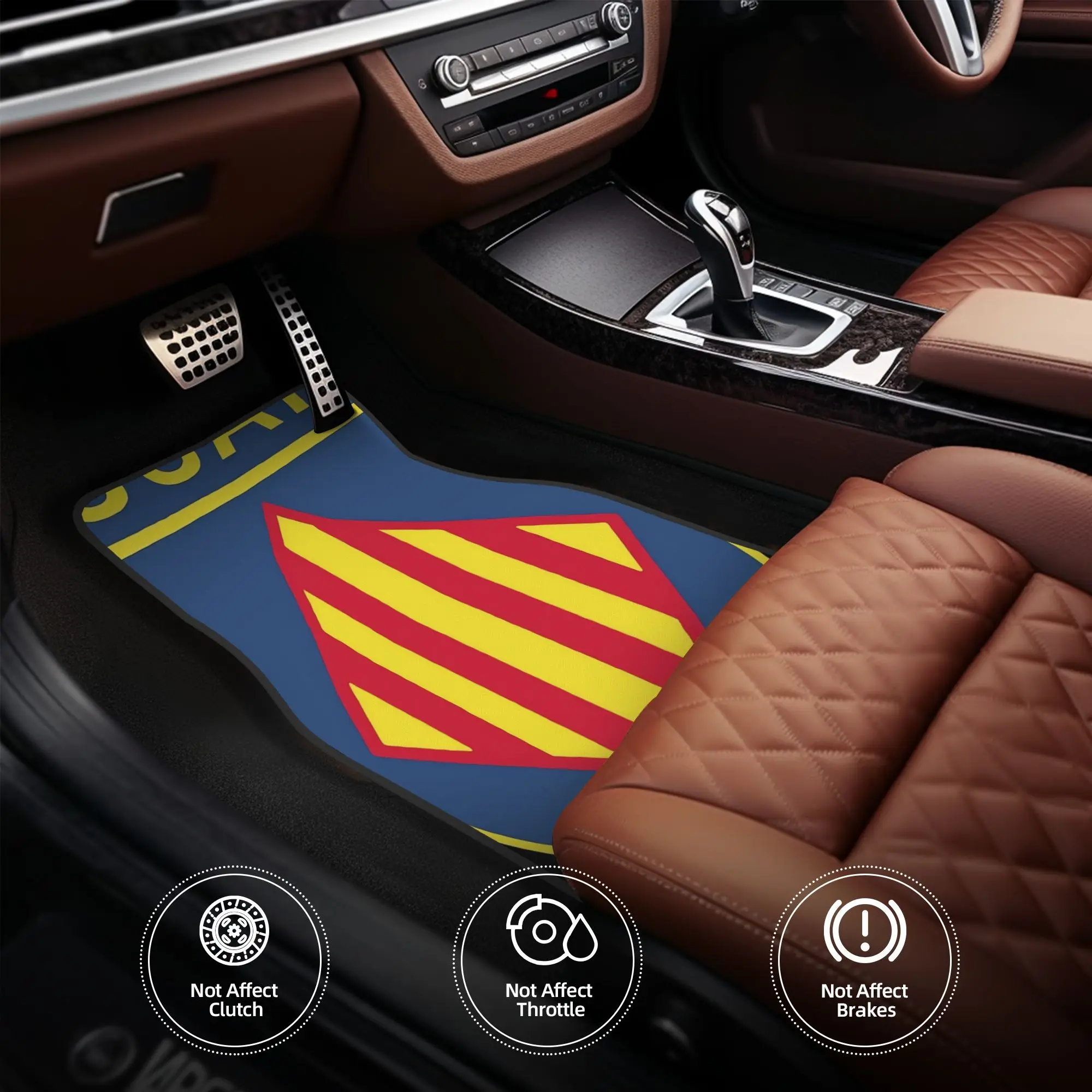 4pcs Car Floor Mats Set - Heavy-Duty All-Weather Non-Slip Design, Red & Yellow Stripes With Supreme Text & Spanish Flag/COAT Arm