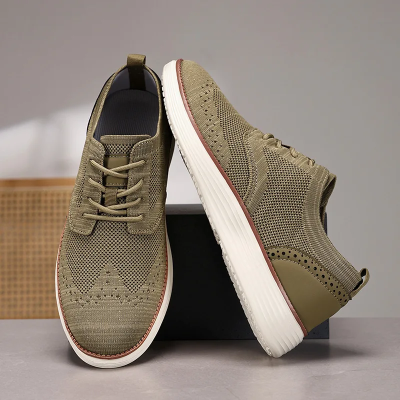 Spring New Men Casual Shoes Breathable Knit Sport Jogging Shoes Lightweight Lace-up Sneaker