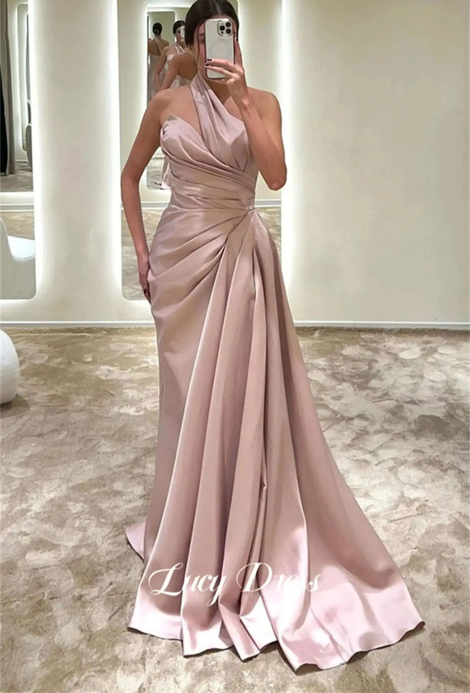 Lucy Evening Dress Bridesmaid One Shoulder Sleeve Grace Satin Gala Dresses 2024 Robe De Soiree Femmes Ball Gowns
