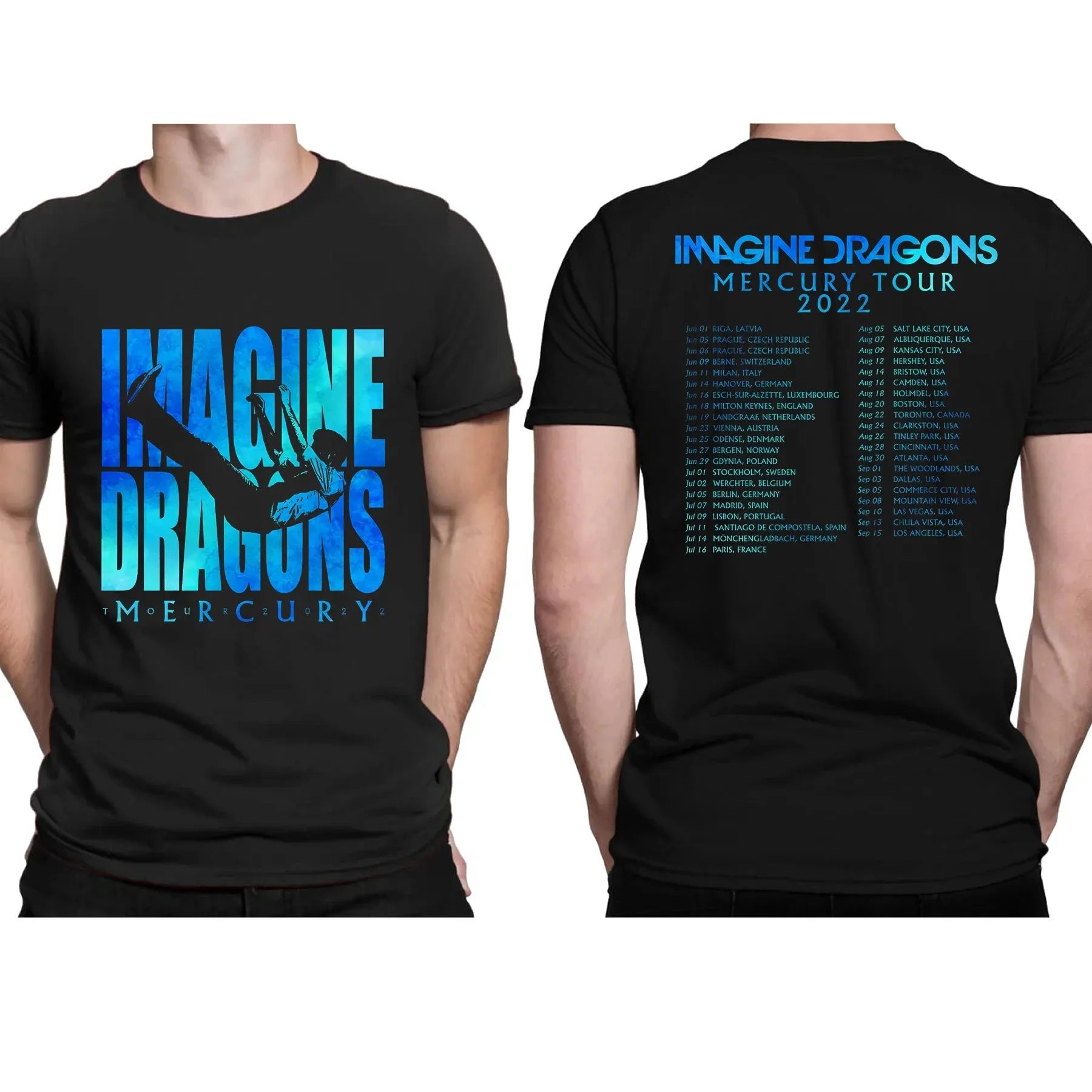 Amazing Tees Men Imagine Dragons Mercury Tour 2022 T Shirt Double-sided Casual Oversized T-shirt Male T-shirts Graphic S-3XL