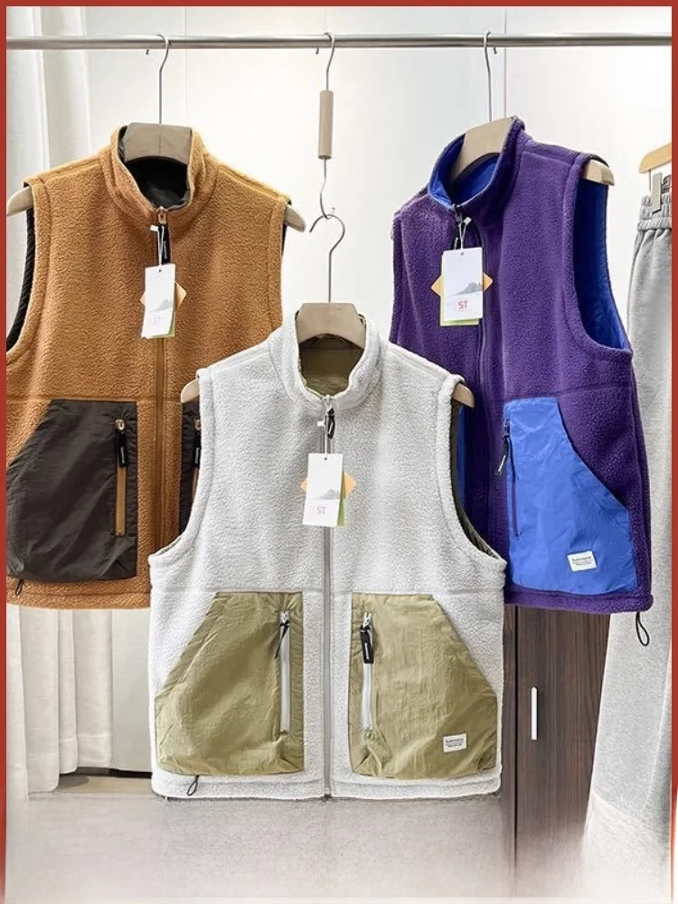 

Двусторонний носимый жилет Fce для пар Sle Faionable Spor Многослойный ible Тепло Застежка-молния Обычная посадка