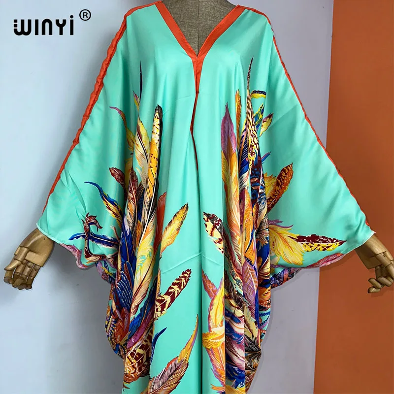 2021 Traditional Printed Rayon WINYI maxi dress Dashiki African Women's Abaya Robe Long dresses for beach Bohemian v-neck dress