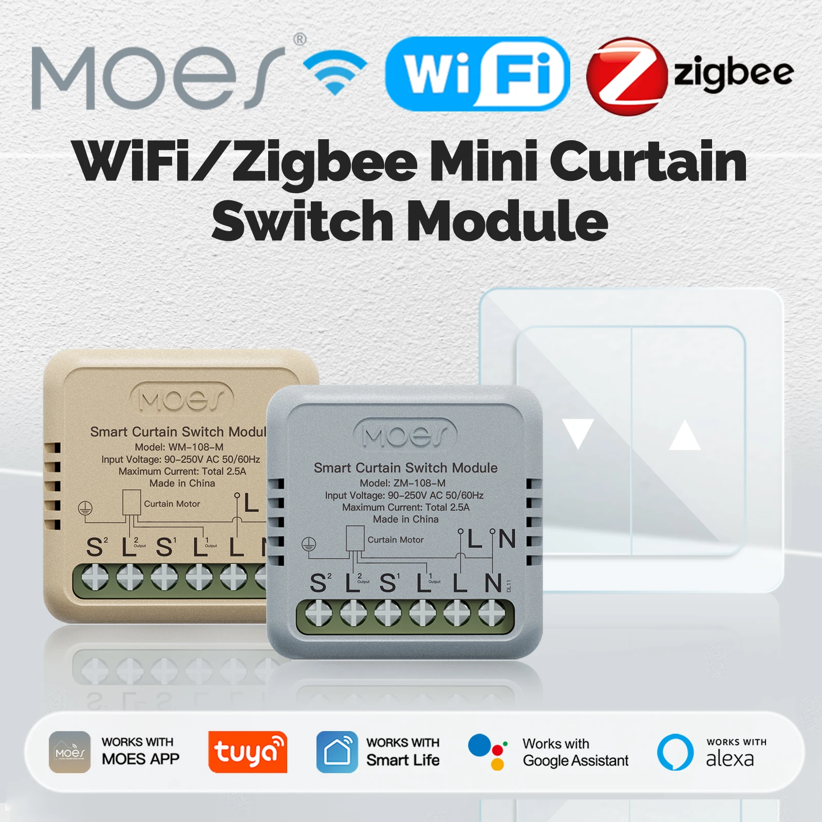 

Модуль Wi-Fi/ZigBee Smart Curtain Switch MOES — совместимость с кулисами Tuya, приложение и дистанционным управлением для Alexa/Google Home