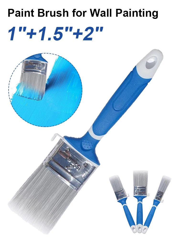 Paint Brush for Wall Painting Chip Brush Flat Brush 1 1.5 2 Inch Rubber Handle for Water-Based Paint Stains Varnish Interior