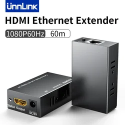 Unnlink przedłużacz HDMI 60m przez Ethernet IP RJ45 Cat 5e/6 196FT nadajnik-odbiornik Adapter do monitoringu kamery DVD STB NVR