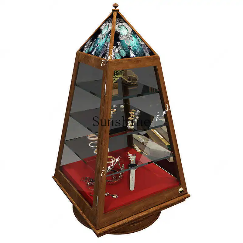 

Medieval Jewelry Jewelry Display Cabinet Jade Glass Display American All Solid Wood Double Layer FT