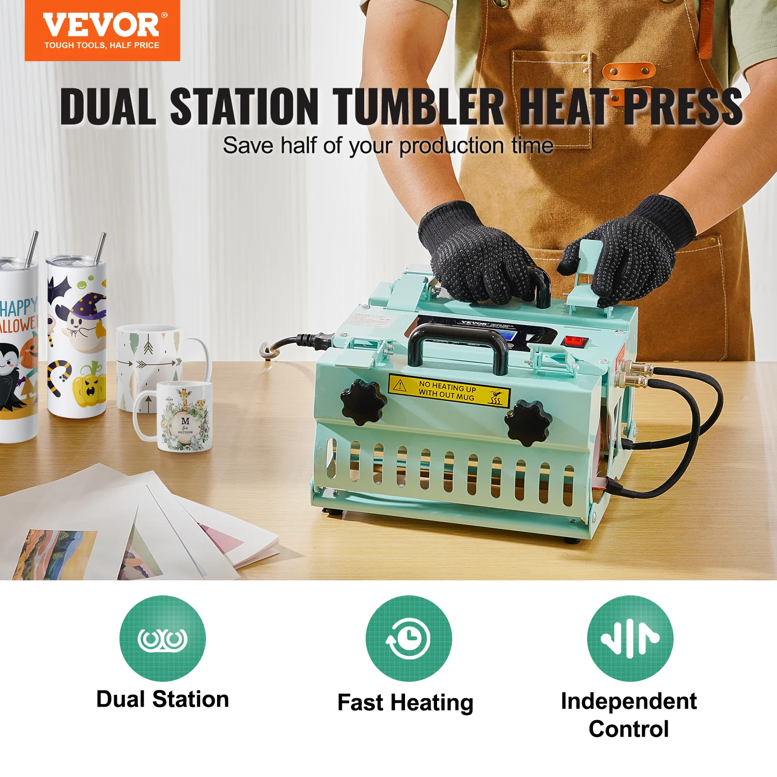 VEVOR Tumbler Heat Press Machine 2 Station Heaters, 11-30oz Mug Press for Sublimation Tumblers, Cups,  Mugs