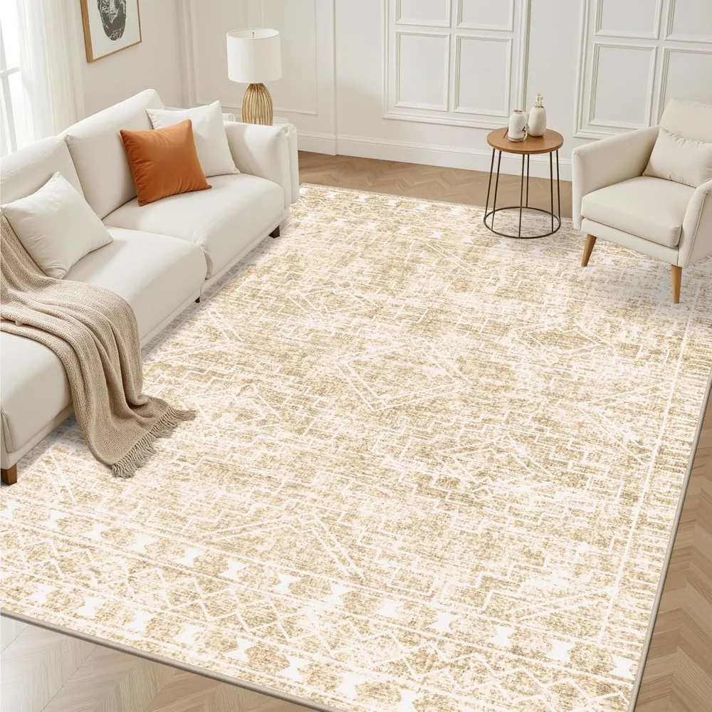 

8x10 Коврики для гостиной Коврик: моющийся ковер Нейтральный лагер Мягкий тонкий ковер Крытый пол Нескользящий ковер в стиле бохо Геометрический марокканский ковер