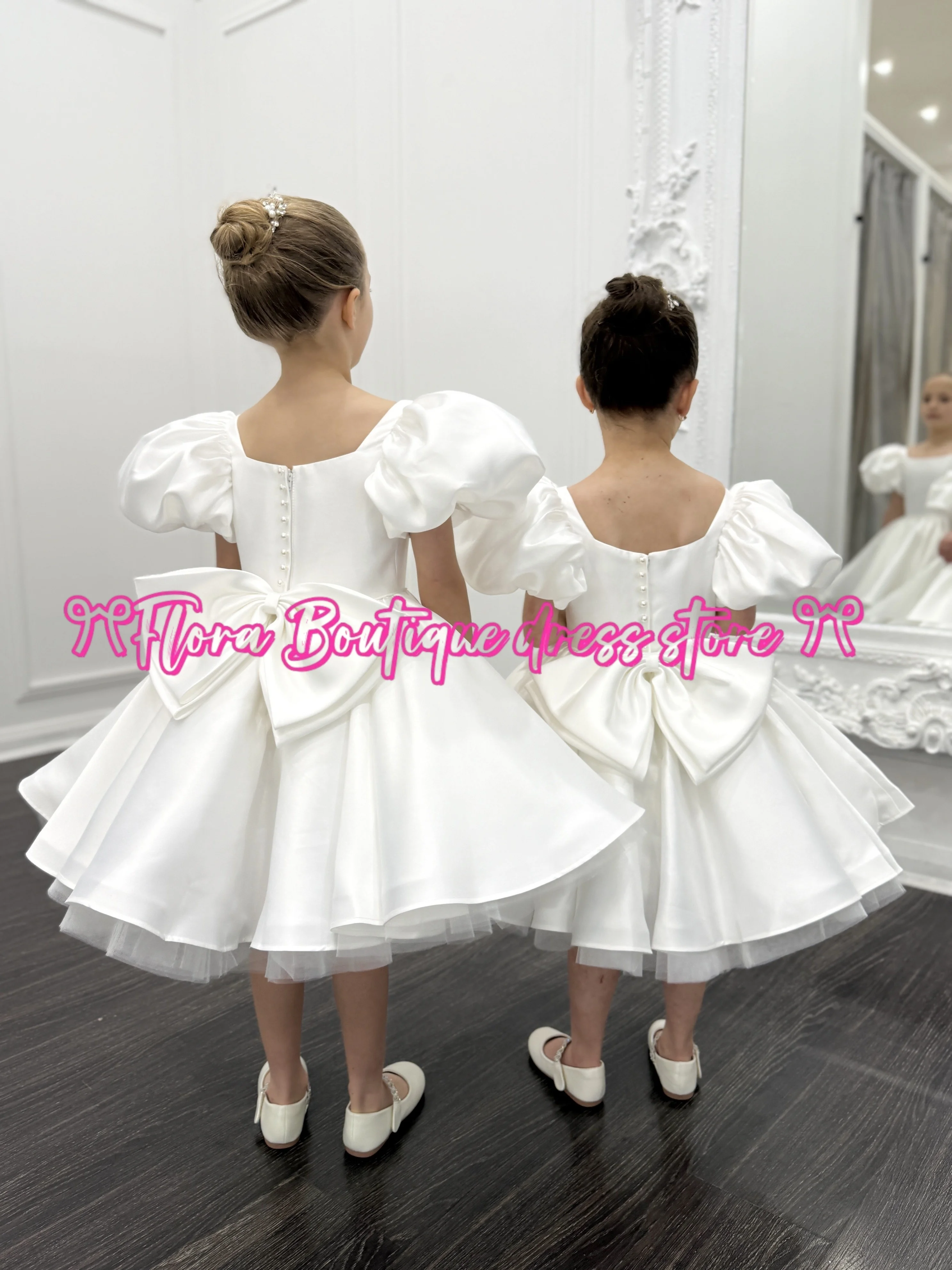 Dream Vow-vestido blanco elegante con perlas y mangas abullonadas para niña, vestido de princesa para bebé, boda, cumpleaños, fiesta de primera comunión