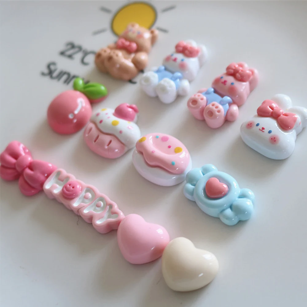 10PCS Kawaii Shiny Candy Rabbit Miniature Flat Back Resin Cabochons For Hairpin Scrapbooking DIY Home Decor Craft Accessories