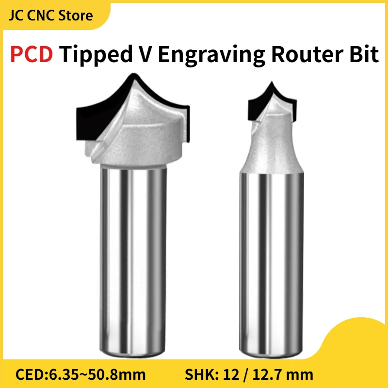 PCD Point Cutting Round Over Bit Diamond Cutting Cabinet Door Carved Engraving Milling Cutter Longlife for MDF Plywood