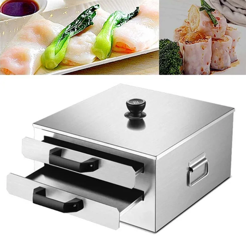 Rice Noodle Rolls Machine Steamer 2-Layer Stainless Steel Rice Roll Steamer Steaming Oven Drawer Sausage Powder Steaming Machine
