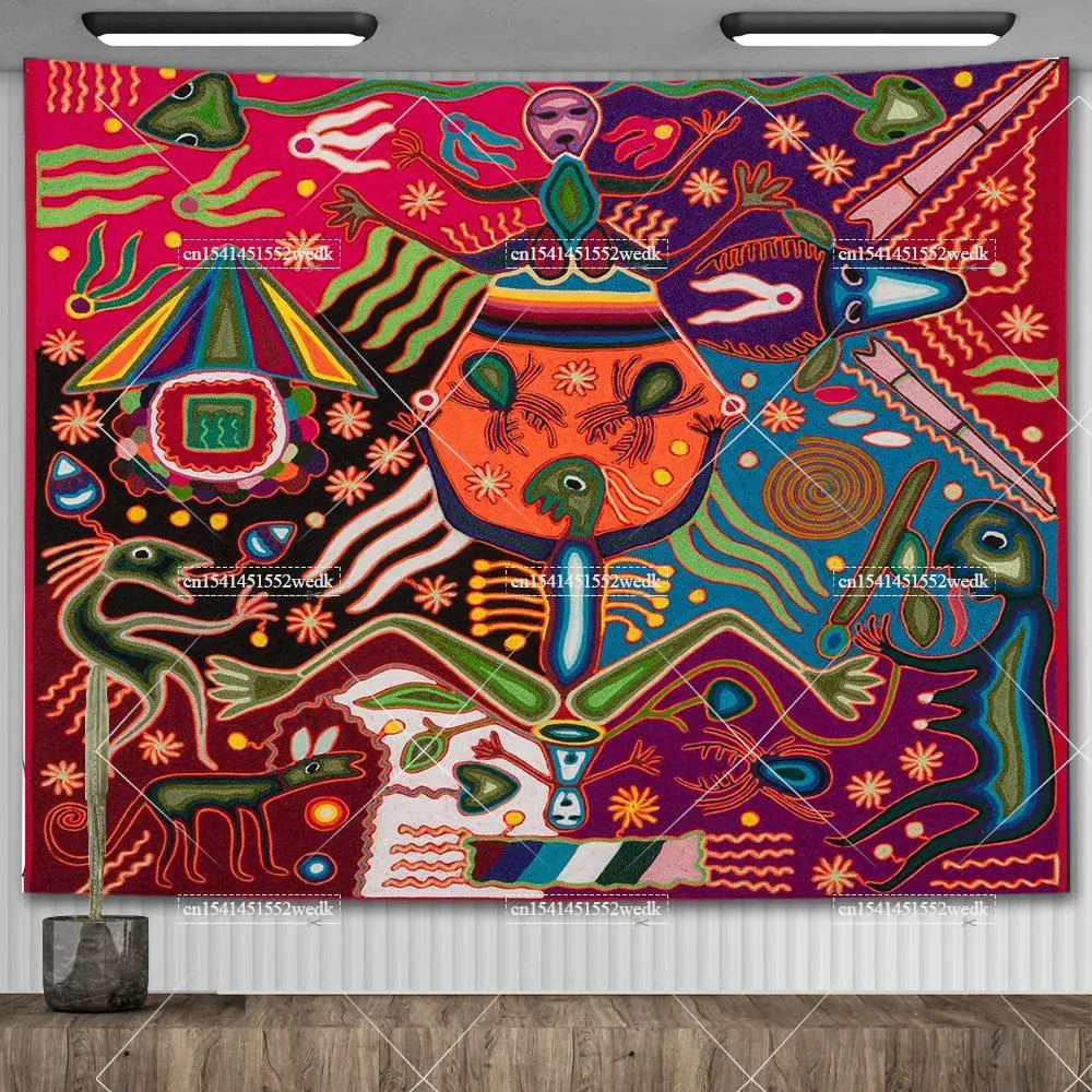 Mexico Mexican Mayan Tribal Art Tapestry Wall Hanging Ethnic Paintings Psychedelic Aesthetic Background Cloth Home Decorations - view 5