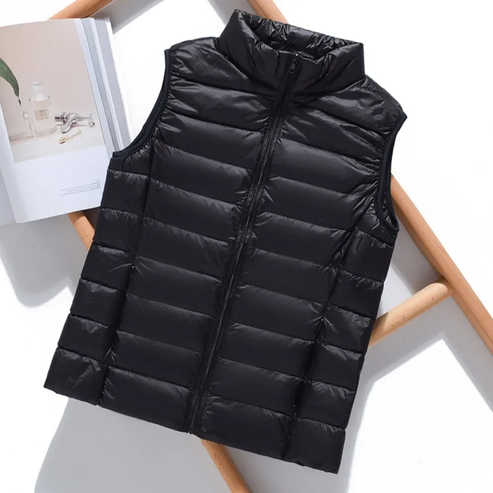 Outono inverno leve para baixo colete feminino 2024 ultra leve fino sem mangas fino puffer jaqueta 90% pato branco para baixo colete casaco