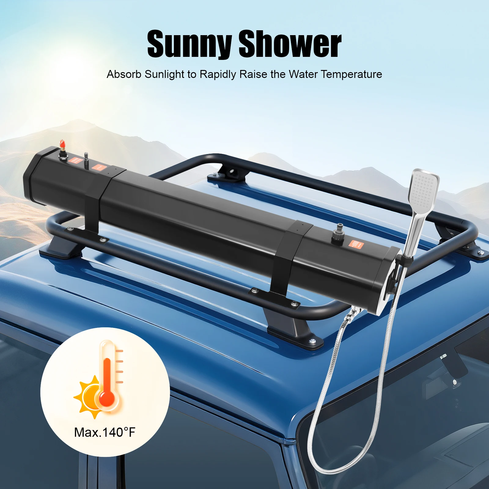 30L/7.93gal Portable Water Tank for Camping, Roof Rack Mount Road Shower, Outdoor Activities Water Supply