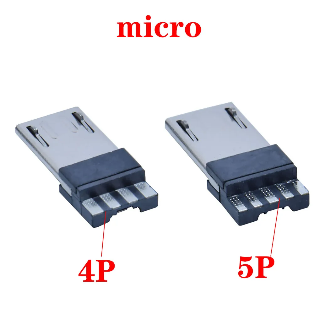 

100 pcs 4 Pin/5 Pin Micro USB Jack USB Plug Male Connector Port Jack Tail Sockect Plug Terminals For Samsung Huawei